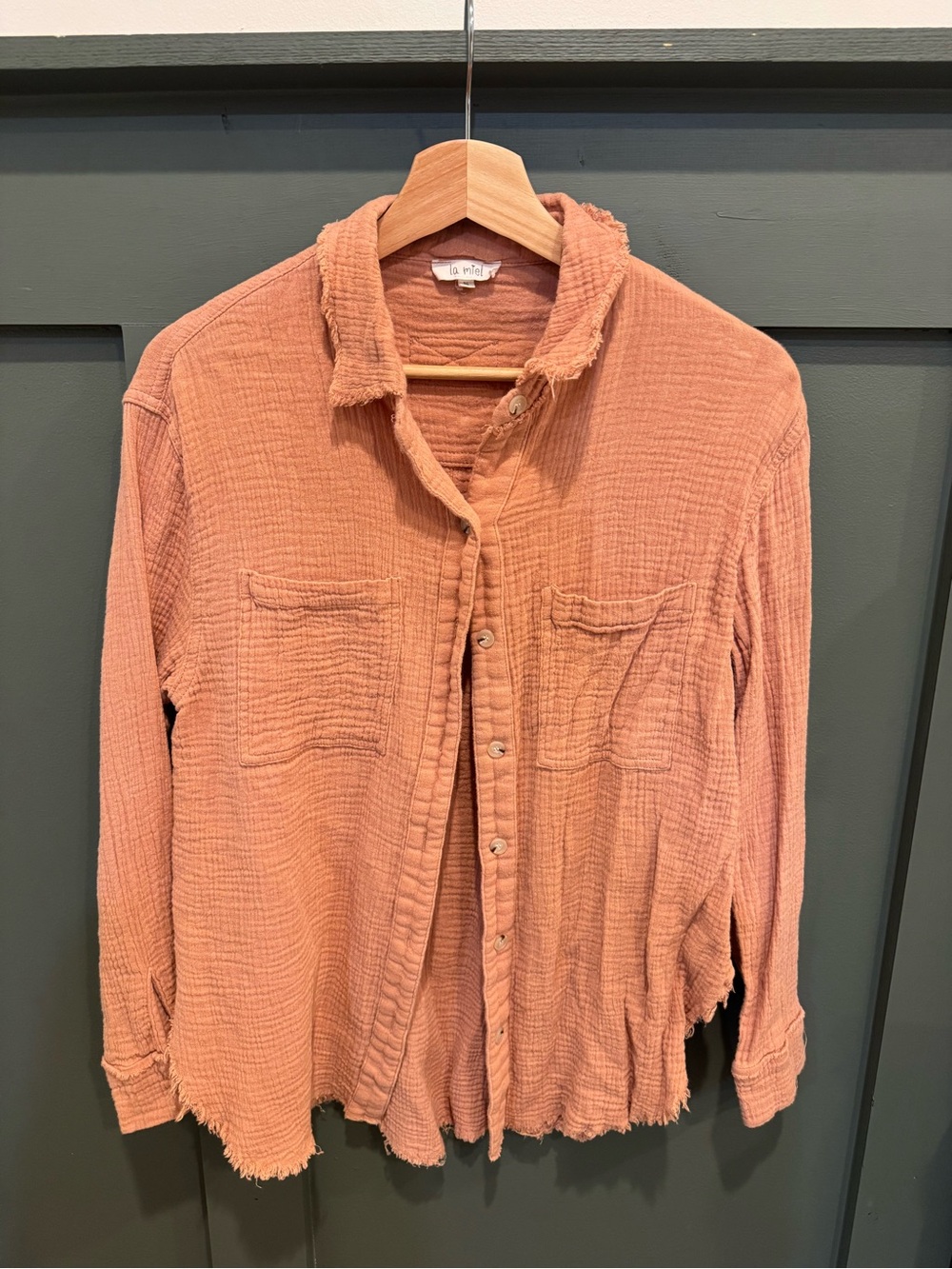 LA MIEL Button-Down Gauze Shirt in Dusty Rose